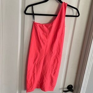 Neon pink Bebe dress One shoulder mini dress